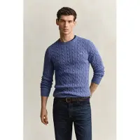 Gant para homem. 8050601 Suéter de tricô de tranças azul claro (XXL), Casual, Clássico, Algodão orgânico