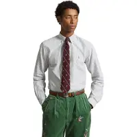 Ralph Lauren para homem. 710953704501 Camisa Oxford às riscas de ajuste personalizado branco, azul-marinho (M), Casual, Sapatos de Fest