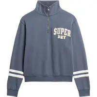 Superdry para mulher. W2012197A Camisola com meio fecho de correr Athletic Essentials com apliques azuis (L), Azul, Casual, Algodão