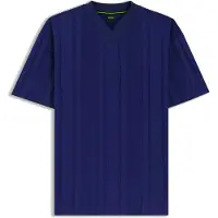 BOSS para homem. 50554645 T-shirt às riscas texturizadas azul-marinho (S), Casual, Algodão, Manga curta
