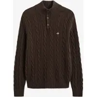 Gant para homem. 8050325 Suéter de malha com tranças e meia abotoadura castanho (XXL), Marrom, Casual, Lã, Clássico