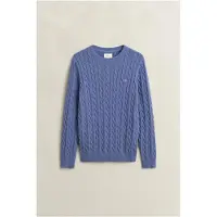 Gant para homem. 8050601 Suéter de tricô de tranças azul claro (S), Casual, Clássico, Algodão orgânico