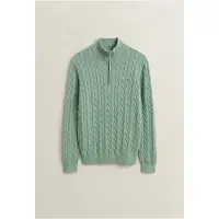 Gant para homem. 8050603 Camisola de malha com tranças e meio fecho verde claro (XXL), Casual, Algodão, Manga comprida