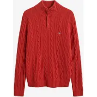 Gant para homem. 8050325 Camisola de malha de tranças com meia abertura vermelha (M), Vermelho, Casual, Lã