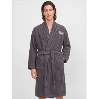 Jack & Jones Roupão comprido 'JACSOLID' cinzento escuro / branco