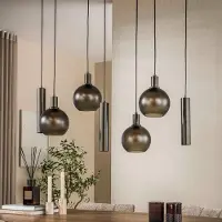 Zijlstra Candeeiro suspenso Sfera Tricolore, preto, 7 lâmpadas, E27/GU10