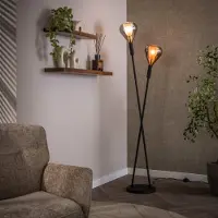 Zijlstra Candeeiro de pé Wings, preto/cobre/cromo, 2 lâmpadas, 175 cm, G9