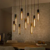 Zijlstra Candeeiro suspenso em forma de tubo, preto, 100 x 18 cm, metal, 9 luzes