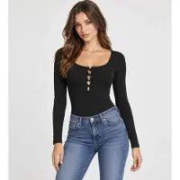 GUESS para mulher. W6BP21K6256 Body Zanita de manga longa com logotipo preto (M), Casual, Poliéster, Manga comprida