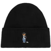 Ralph Lauren para mulher. 455P23854001 Gorro Bear preto (OSFA), Casual, Lã