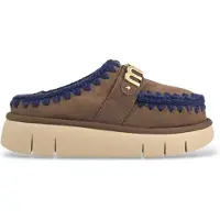 Mou para mulher. MU.FW531001A Tamancos de couro Bounce Clog Metal Logo castanho (36), Marrom, 1 a 3cm, Nenhum, Casual