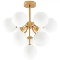LUCANDE Candeeiro de teto Peyton, 10 lâmpadas, dourado/branco, vidro